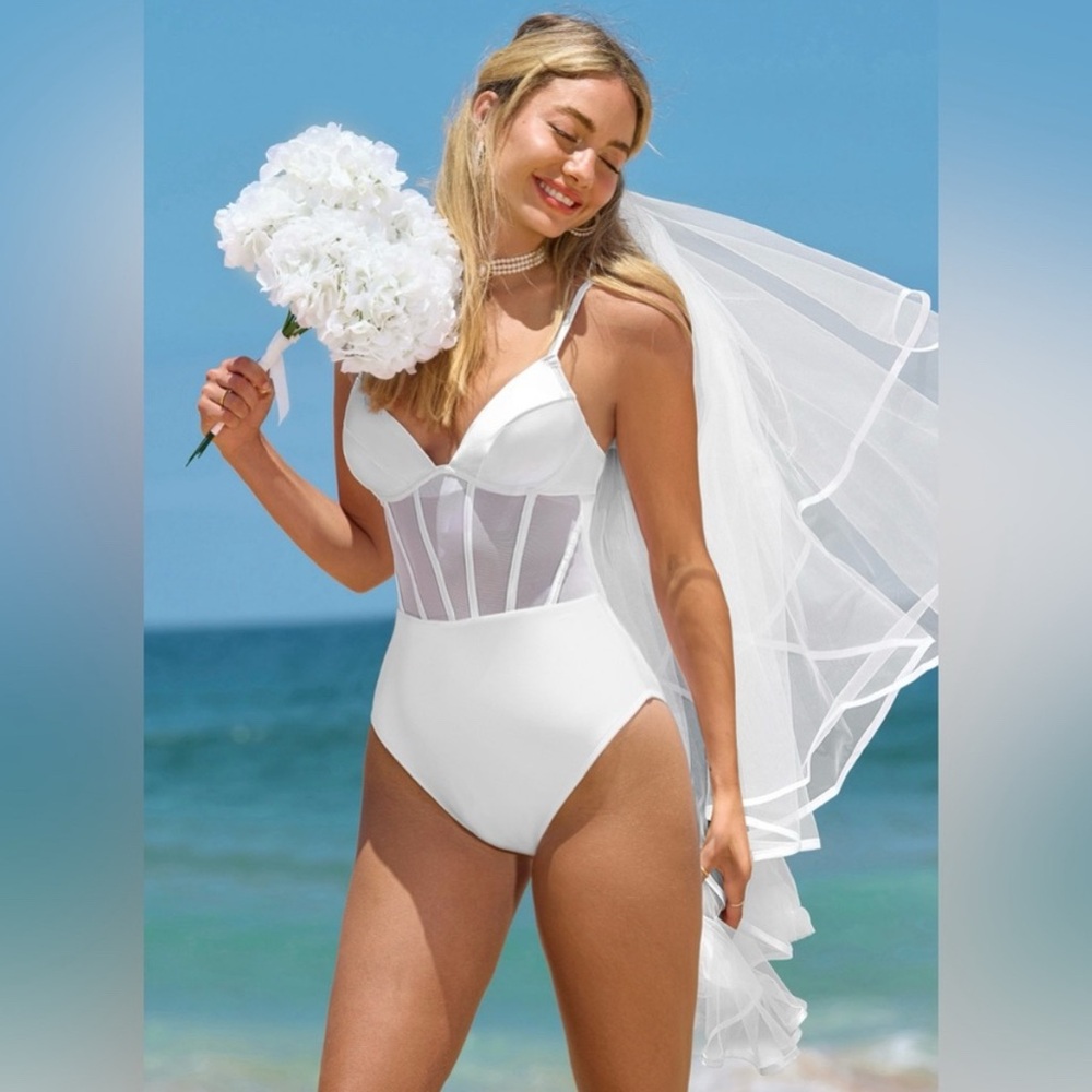 White Bridal One Piece Swimsuit
